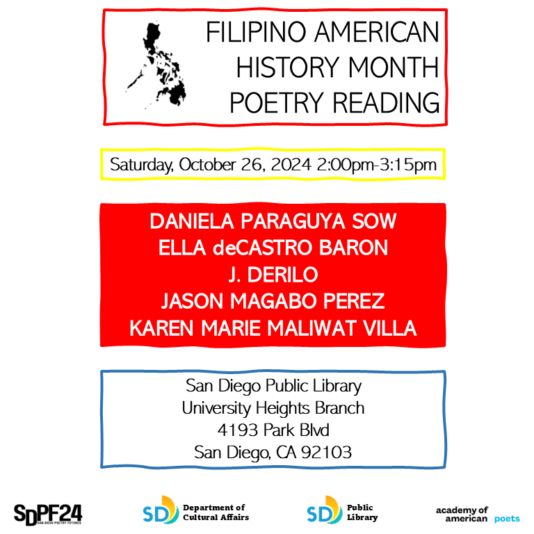 Flyer. Filipino American History Month Poetry Reading. 10/26/24, 2-3:15 pm. University Heights Library Branch