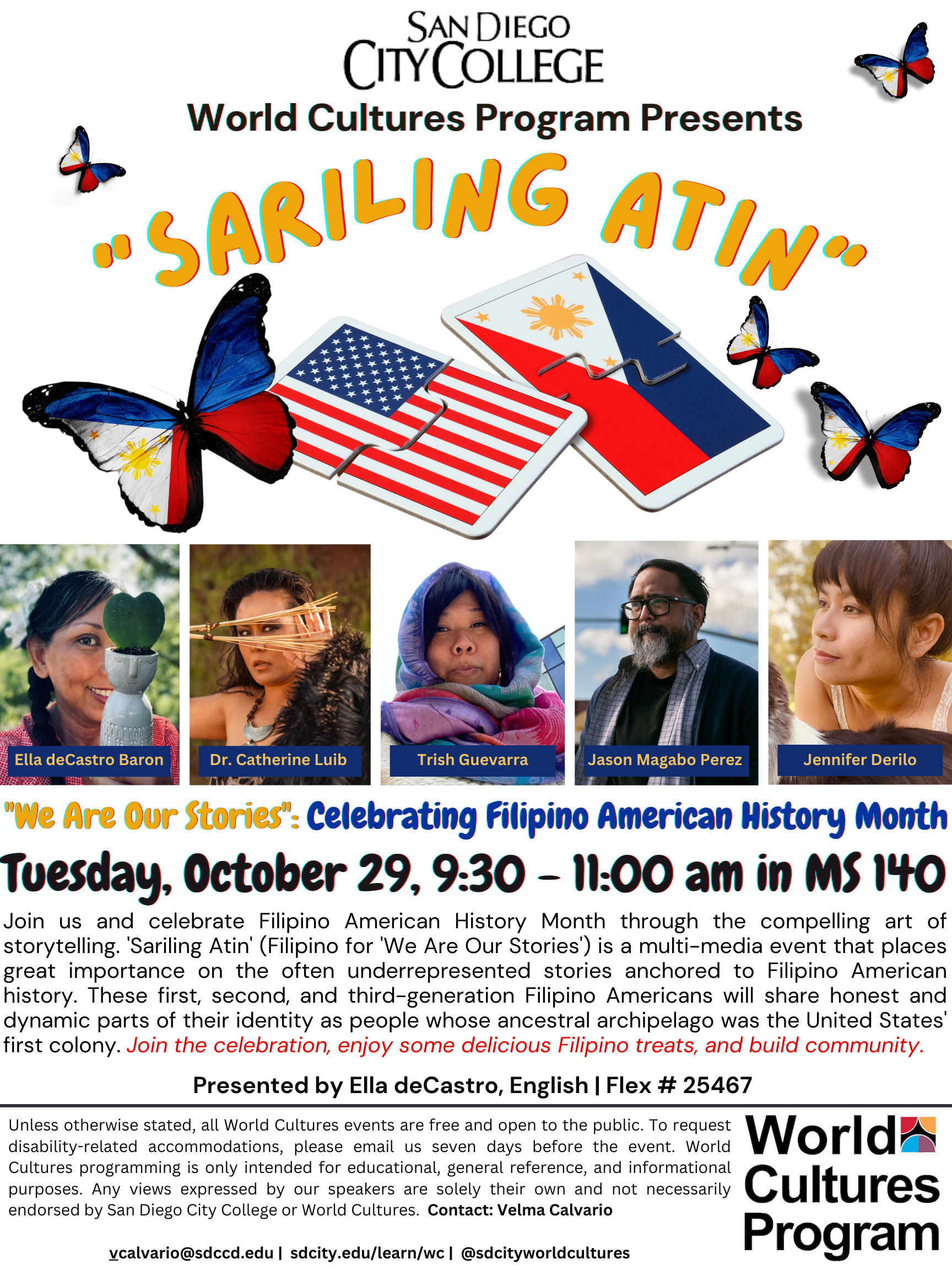 Flyer for Sariling Atin: We Are Our Stories. 10/29/24, 9:30-11 a.m. San Diego City College, MS-140